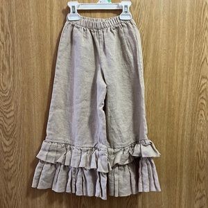 Adorable Girls Size 5 Owl’s & Bat’s 100% Linen Ruffle Pants